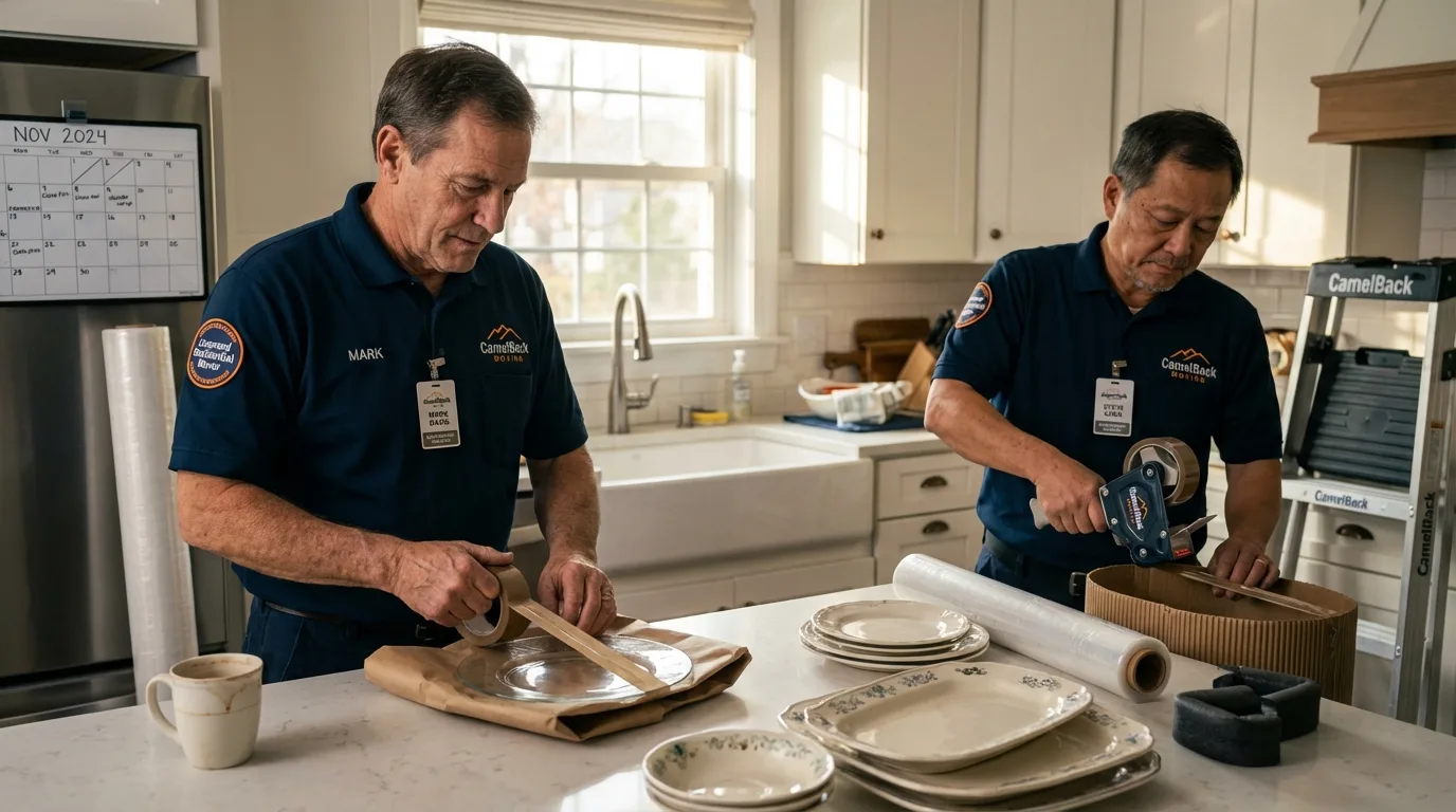 Professional crew packing kitchen dishware in Levittown, PA